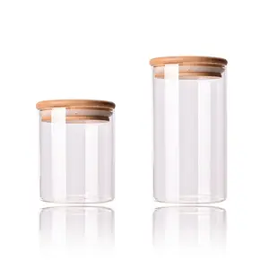批发高硼硅酸盐玻璃储物罐带竹木软木盖的气密容器