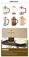 Couvercle en bois de bambou usine nouveau design et poignée en verre borosilicaté bambou presse française bambou presse française café avec base en liège