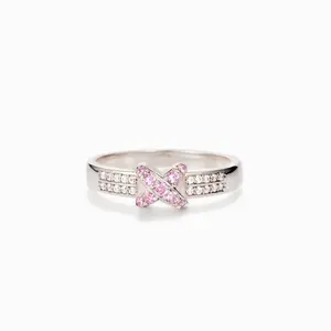 Micron Pave con zircone cubico rosa croce eternità Band giovani ragazze anelli 925 gioielli in argento Sterling