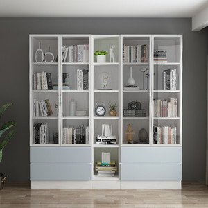 Estantería de Madera Moderna y Sencilla para Libros, con Puertas, de Varias Capas, de Metal, para Sala de Estar, Oficina, Niños, de Vidrio, Blanca - Product Image 1