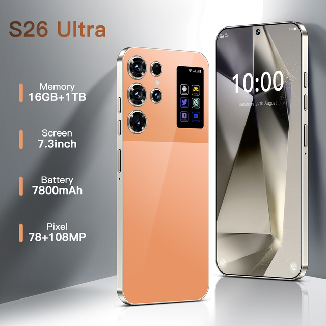 Hot Sale 16+1TB S26Ultra Rear Camera Mobile Phones Cell Phone Dual SIM Card  New 5G Smartphones