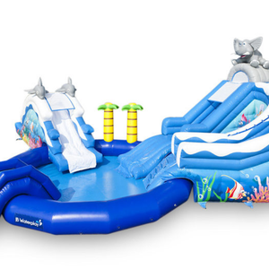 <span class=keywords><strong>Parque</strong></span> Acuático Inflable <span class=keywords><strong>con</strong></span> <span class=keywords><strong>Delfines</strong></span> y Elefantes, <span class=keywords><strong>con</strong></span> Toboganes y Piscina de Aterrizaje para Niños - Product Image 1