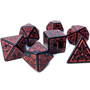 Ensemble de dés <span class=keywords><strong>RPG</strong></span> en acrylique polyédrique noir à motif antique de 18 mm, 7 pièces, dés de grande taille faits à la main pour les jeux de société et DND - Product Image 5