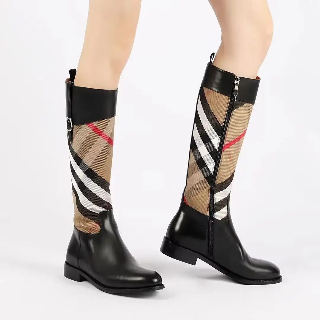 Yeni tasarımcı sivri burun tıknaz süper yüksek topuk yıldız taklidi moda lüks Slip-On diz-yüksek çizmeler kadınlar için