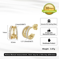 Boucles d'oreilles clous RINNTIN SMOE40 en argent sterling 925 plaqué or 14 carats, double couche, en forme de C, avec moissanite couleur D VVS pour femme