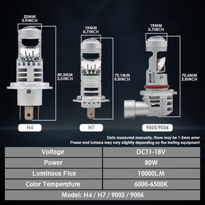 Ailecar Bóng đèn pha LED xe hơi wv8 80W 10000LM 6500K cắm trực tiếp với ống kính mini tính năng chống nước chùm cao và thấp - Product Image 6