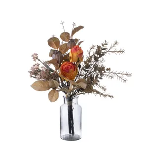 CF01278 Künstliche Blumen Seide Orange Trocken braten Rose Blumenstrauß Tisch dekoration für Wohnzimmer, Couch tisch Dekor