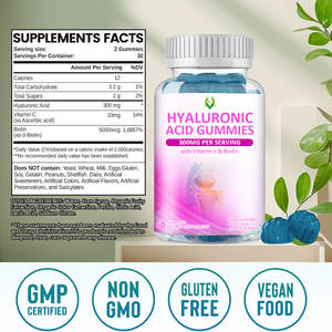 Approvisionnement d'usine Vitamine C Biotine Gummy 3-en-1 Acide Hyaluronique Gommes 300mg Boost Peau Articulations Corps Santé Non OGM - Product Image 2