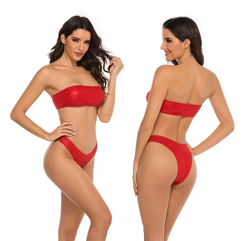 Bikini senza spalline 2022 Sexy Girl Women Micro Bikini costumi da bagno modelli triangolo semplice Set Bikini senza spalline