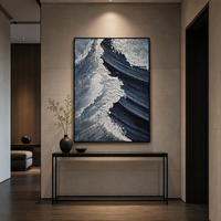 Art Deco 3D Strukturierte Sandstein-Wandkunst Schwarz Metallgerahmtes Abstraktes Wellenrelief-Gemälde Wohnzimmer-Wanddekoration