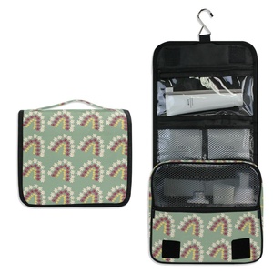 Hawaiian <b>Rainbow</b> Flower Printed Custom Logo Cosmetic Foldable Waterproof Hanging Travel Toiletry <b>Bags</b> for Women with Hook - Product Image 2