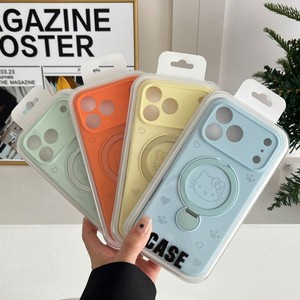 เคสโทรศัพท์มือถือซิลิโคนลายการ์ตูนแมว Kt สีพื้น พร้อมขาตั้งแม่เหล็ก สำหรับ iPhone 17 16 15 pro max ป้องกันการกระแทก พร้อมที่จับด้านหลัง - Product Image 1