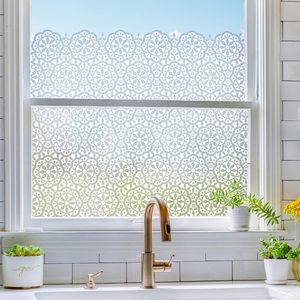 Film adhésif statique translucide FANNA WHT en PVC, motif fleurs blanches givrées, épaisseur 2 mil, pour fenêtre, intimité et décoration intérieure - Vente en gros - Product Image 1