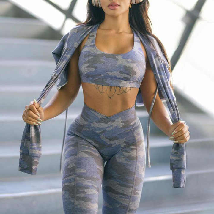 Conjunto Deportivo De 2 Piezas Para Mujer - Top Y Mallas De Cintura Alta, Ideal Para Pilates, Yoga Y Entrenamiento
