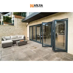 New Arrival Custom Thermal Break Aluminum Folding Patio Doors Hurricane Impact Bifold Glass Doors Exterior Bifold Patio Doors