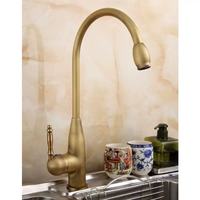Robinet de cuisine et de salle de bain monocommande en laiton antique, à poser sur comptoir, col de cygne moderne, céramique, eau chaude et froide, pour hôtels, style classique