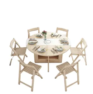 Gcon modern design wooden materials folding large round wood expandable dining table with chairs