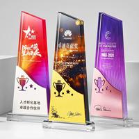 Design personnalisé gravé trophée en cristal gravé impression UV or argent bronze plaque de métal cristal verre prix plaque trophée