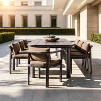 Ensemble de salle à manger d'extérieur moderne en aluminium résistant aux intempéries, table de salle à manger de luxe en aluminium, ensemble de jardin