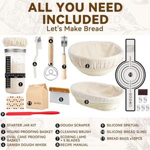 Factory Custom Bread Proofing Basket <b>Set</b> Oem Sourdough Starter Jar Kit for Bread <b>Baking</b> - Product Image 2