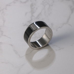 Titanium Steel <b>Ring</b> Black White Minimalist <b>Couple</b> <b>Ring</b> With Diamond Bezel Setting Wedding Jewelry SA596 - Product Image 4