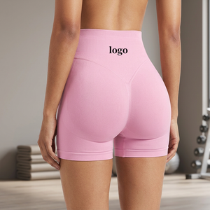 Leggings de yoga transpirables sin costuras para mujer, de cintura alta, con efecto fruncido en glúteos, shorts de compresión para correr, cintura elástica, color liso. - Product Image 2