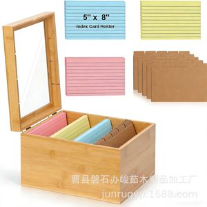 Porte-cartes d'indexation en bois 5 x 8 pouces avec séparateurs pour le rangement des notes de recettes, boîte organisatrice de bureau - Product Image 1
