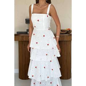 Vestido Rojo de Tirantes Finos con Lazo en la Espalda, Corte en A, Cintura Natural, Tejido Transpirable, para Uso Diario Informal, Venta al por Mayor - Product Image 3