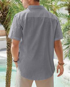 Vente en Gros ODM Chemises à Manches Courtes pour Hommes 100% Coton Col Montant Tops de Plage Décontractés avec Poche Imprimé Respirant Logo Personnalisé - Product Image 2