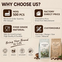 Sacs à café à fond plat, emballage personnalisé, haute barrière, valve unidirectionnelle, qualité alimentaire, vente directe usine, approvisionnement en gros