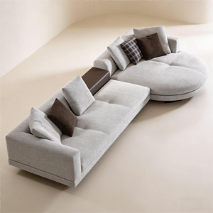 Sofá Modular Curvo de Tela Gris Claro, Estilo Moderno y Minimalista, Sofás <span class=keywords><strong>para</strong></span> Sala de Estar, Cojines con Bloques de Color que Enriquecen las Capas Visuales - Product Image 4