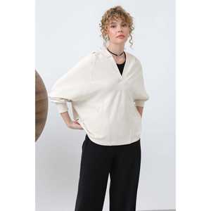 เสื้อสเวตเชิ้ตแบบอสมมาตรสำหรับผู้หญิง ถักทอระบายอากาศได้ดี สีขาว แขนยาว สำหรับใส่ลำลอง - Product Image 2