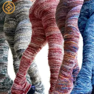 Les pantalons en peluche personnalisés en peluche à rayures colorées pour femmes de la mode empilent des pantalons