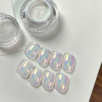 Poudre à ongles effet miroir arc-en-ciel Aurora, pigment holographique laser chrome en pot avec applicateur éponge pour manucure DIY
