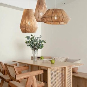 โคมไฟระย้าหวายสไตล์ญี่ปุ่นทรงกลม E27 ไฟ LED สำหรับโรงแรม เกสต์เฮาส์ ห้องนอน ระเบียง โคมไฟห้อยเพดานแบบย้อนยุคทอมือ - Product Image 1