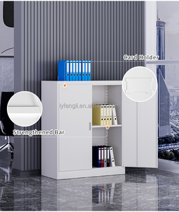 Armoire de classement en acier demi-hauteur H900mm avec 2 portes coulissantes en verre, casier de rangement métallique pour dossiers de bureau - Product Image 5
