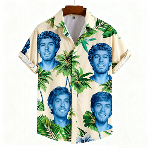 Camisa Hawaiana Personalizada <span class=keywords><strong>para</strong></span> Hombre con Cara Divertida y Botones, Camisa de Playa Tropical Tejida con Foto <span class=keywords><strong>para</strong></span> Verano - Product Image 4
