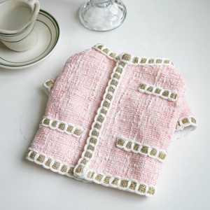 Veste élégante pour chien en tweed rose et <span class=keywords><strong>bleu</strong></span> avec chapeau béret, ensemble <span class=keywords><strong>de</strong></span> vêtements <span class=keywords><strong>de</strong></span> luxe pour petits chiens et chats - Product Image 6