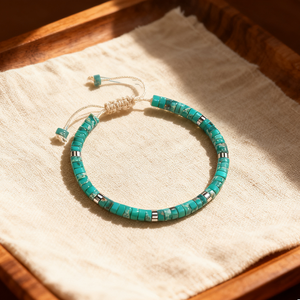 Brazaletes tejidos de piedra Natural ajustables de 4mm, Cuentas planas turquesas de lapislázuli, pulseras clásicas de regalo hechas a mano a la moda - Product Image 2