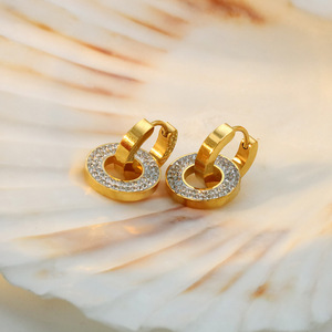 Diamond Earrings Round Disc Full Zircon 18k Titanium Steel Women's Everyday Wear Geometric Design - Product Image 1