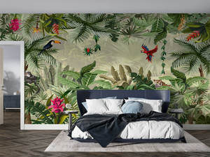 Papel Tapiz con Diseño <span class=keywords><strong>de</strong></span> Animales y Plantas <span class=keywords><strong>de</strong></span> la Selva Tropical, Decoración <span class=keywords><strong>de</strong></span> Pared Interior para Sala <span class=keywords><strong>de</strong></span> Estar, Hotel, Cafetería, con una Vibrante Flora y Fauna - Product Image 4