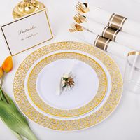 Ensemble de vaisselle jetable en dentelle dorée de 350 pièces pour 50 invités, comprenant : 100 assiettes, 50 serviettes pré-roulées avec couverts, 50 gobelets