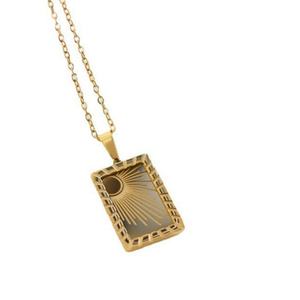 High End Waterproof Non-Tarnish <b>Long</b> Stainless Steel 18K <b>Gold</b> Plated Geometric Classic Sun Moon Pendant <b>Necklace</b> for Men & Women - Product Image 6