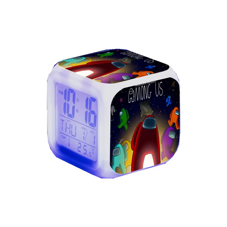 Alarme horloge de bande dessinée mignon jeu périphérique enfants led numérique lumière colorée émettant de la lumière de nuit horloge