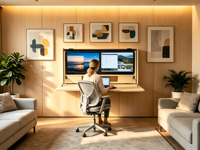 Bureau mural électrique Sit-Stand Murphy pour deux écrans ultra-larges de 27 pouces, poste de travail mural gain de place pour bureau à domicile, double moniteur escamotable OEM