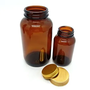 China 30ml 60ml 100ml 200ml 500ml Wide Mouth Amber Glass Tablet Glass Pill Bottle For Capsule Packaging
