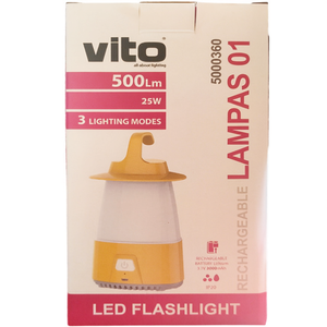 Lanterne de camping rechargeable Vito 25W 500Lm, lumière froide LED, lampe portable d'extérieur - Product Image 3