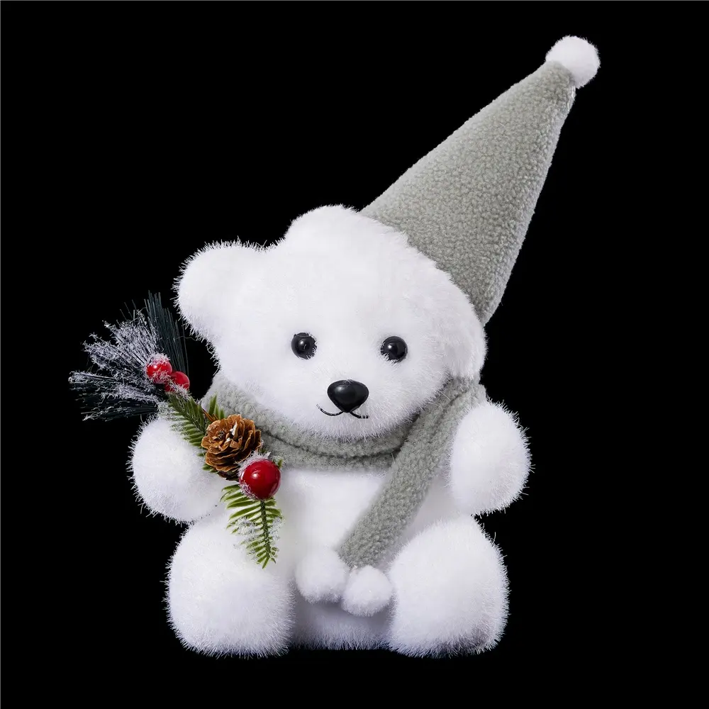 RUCHAO 8inches Christmas White Bear Christmas Ornaments Cute Polar Bear Christmas Decorations with Grey Scarf