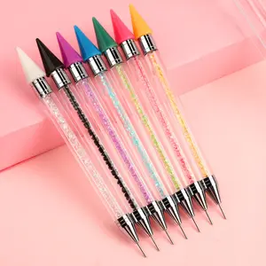 Wax Pencil for Rhinestones Acrylic Handle Dual End Rhinestone Picker Dotting Pen with Extra 3 Wax Pen Tips