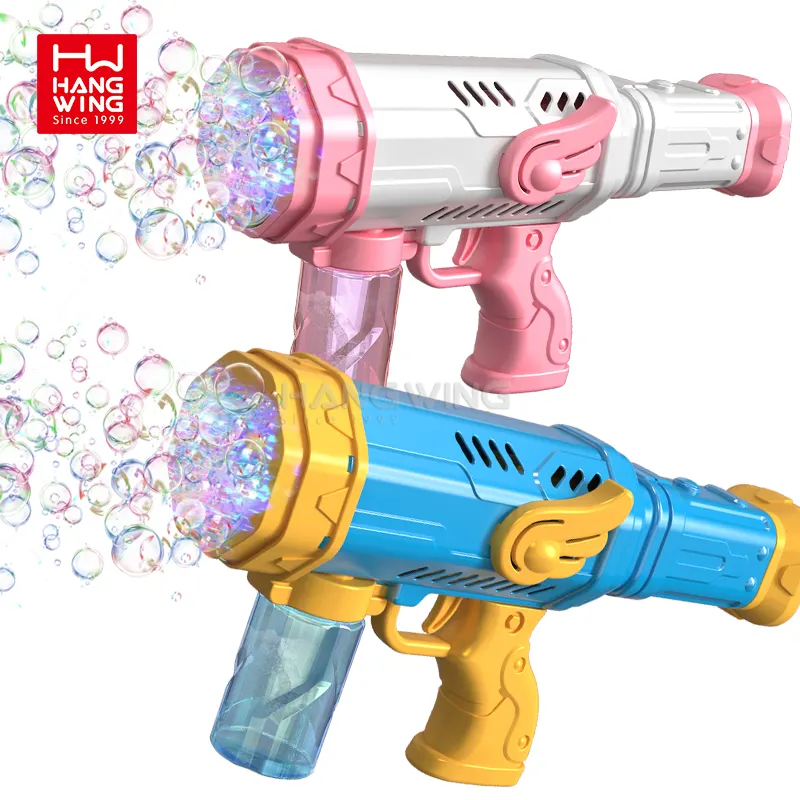 Hw 32 Gaten Volautomatische Bubble Machine Bazooka Rook Engel Bubble Machinegeweer Met Licht Zomer Speelgoed Set Voor Kinderen